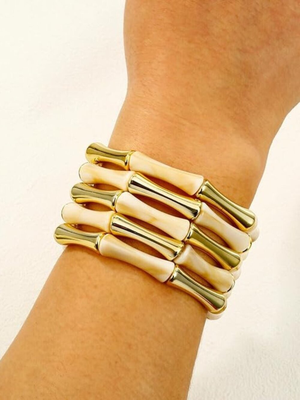 BRAND NEW Women Stackable Bamboo Chunky Acrylic Beads Bangle Bracelets